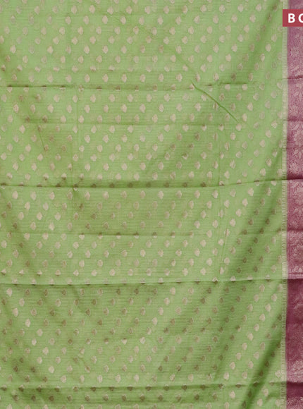 Banarasi semi silk saree pista green and purple with allover thread & zari woven buttas and zari woven border