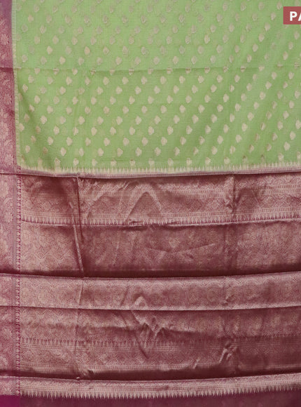 Banarasi semi silk saree pista green and purple with allover thread & zari woven buttas and zari woven border