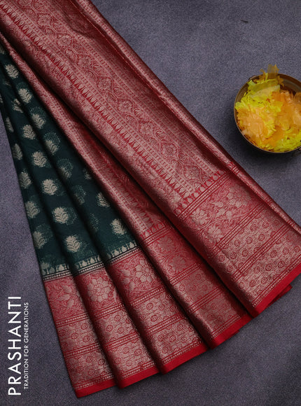 Banarasi semi silk saree bottle green and red with allover thread & zari woven buttas and zari woven border