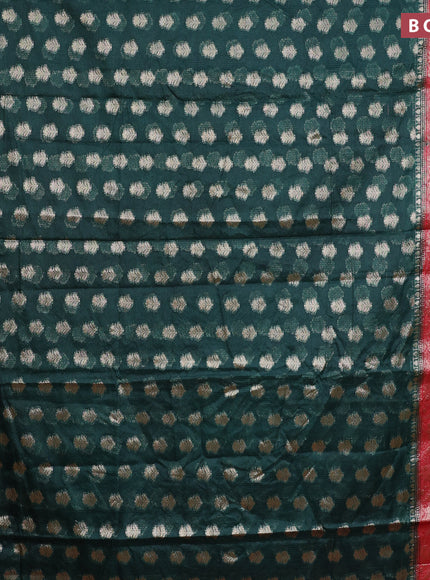 Banarasi semi silk saree bottle green and red with allover thread & zari woven buttas and zari woven border