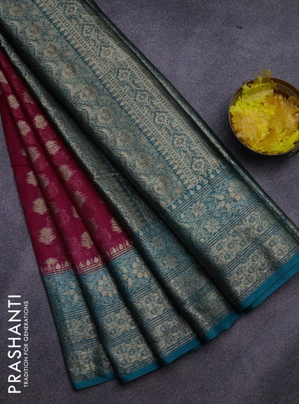 Banarasi semi silk saree pink and teal green with allover thread & zari woven buttas and zari woven border