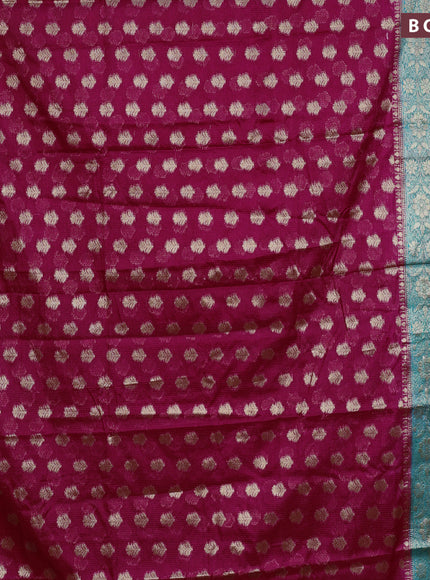 Banarasi semi silk saree pink and teal green with allover thread & zari woven buttas and zari woven border