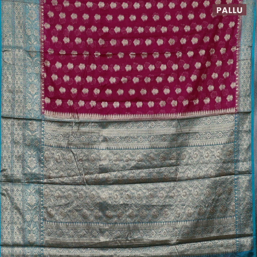 Banarasi semi silk saree pink and teal green with allover thread & zari woven buttas and zari woven border