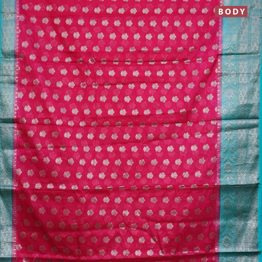 Banarasi semi silk saree pink and teal blue with allover thread & zari woven buttas and zari woven border