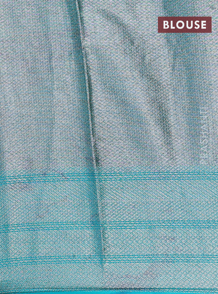 Banarasi semi silk saree pink and teal blue with allover thread & zari woven buttas and zari woven border