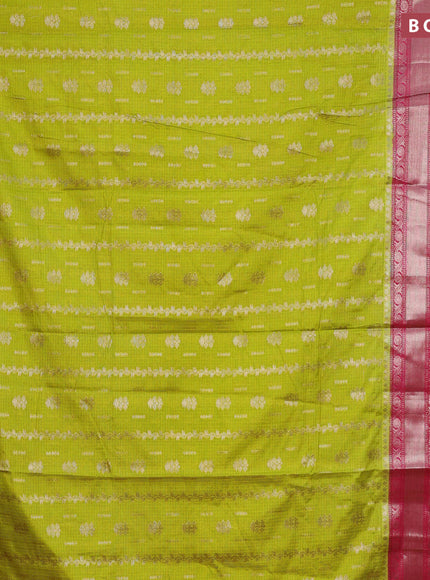 Banarasi semi silk saree lime green and pink with allover thread & zari weaves and long zari woven border