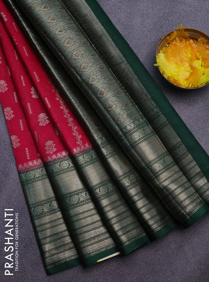 Banarasi semi silk saree rani pink and bottle green with allover thread & zari weaves and long zari woven border