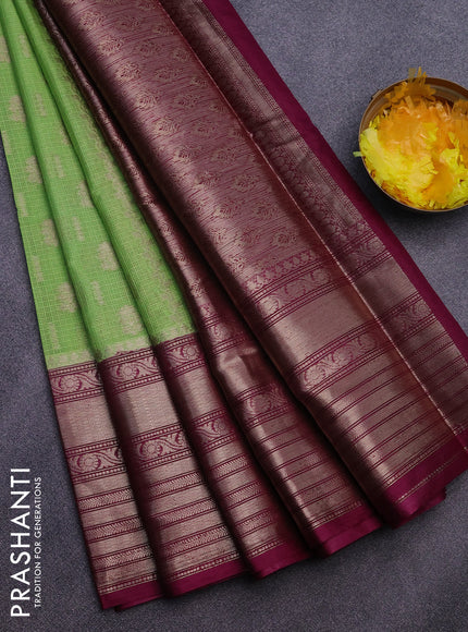 Banarasi semi silk saree pista green and magenta pink with allover thread & zari weaves and long zari woven border