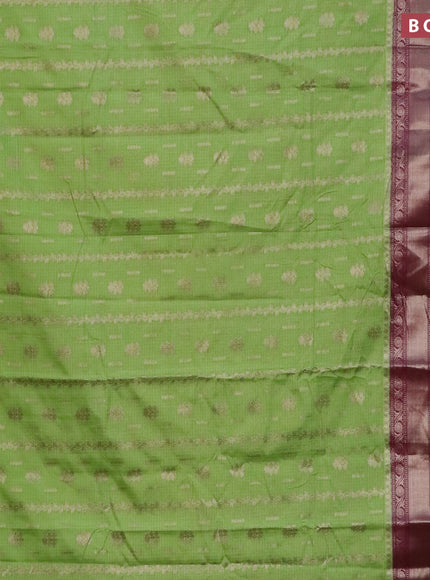 Banarasi semi silk saree pista green and magenta pink with allover thread & zari weaves and long zari woven border