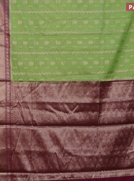 Banarasi semi silk saree pista green and magenta pink with allover thread & zari weaves and long zari woven border