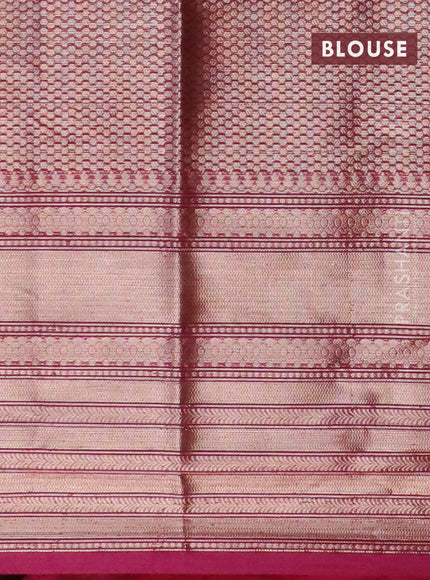 Banarasi semi silk saree pista green and magenta pink with allover thread & zari weaves and long zari woven border