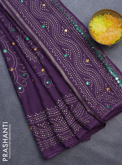 Semi georgette saree violet with allover bandhani prints and mirror work printed border