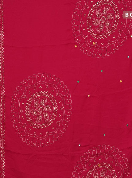 Semi georgette saree reddish pink with allover bandhani prints and mirror work printed border