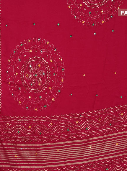 Semi georgette saree reddish pink with allover bandhani prints and mirror work printed border