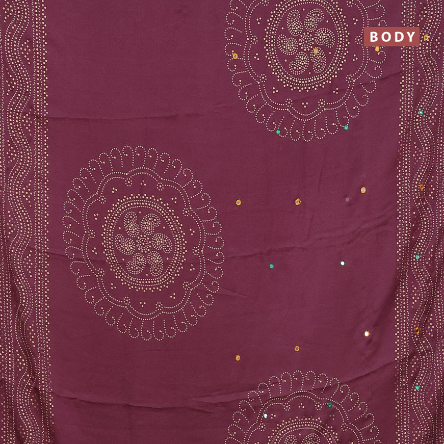 Semi georgette saree pastel pink with allover bandhani prints and mirror work printed border