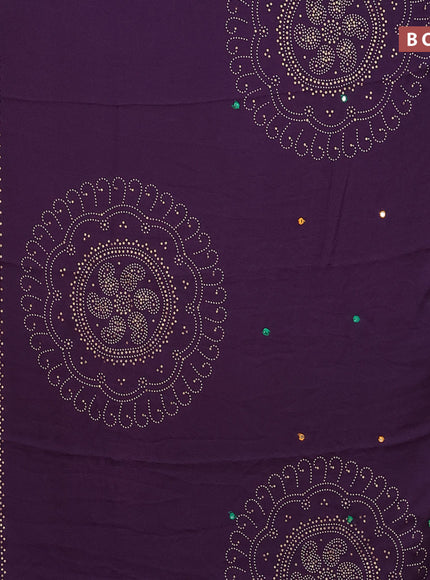 Semi georgette saree violet with allover bandhani prints and mirror work printed border