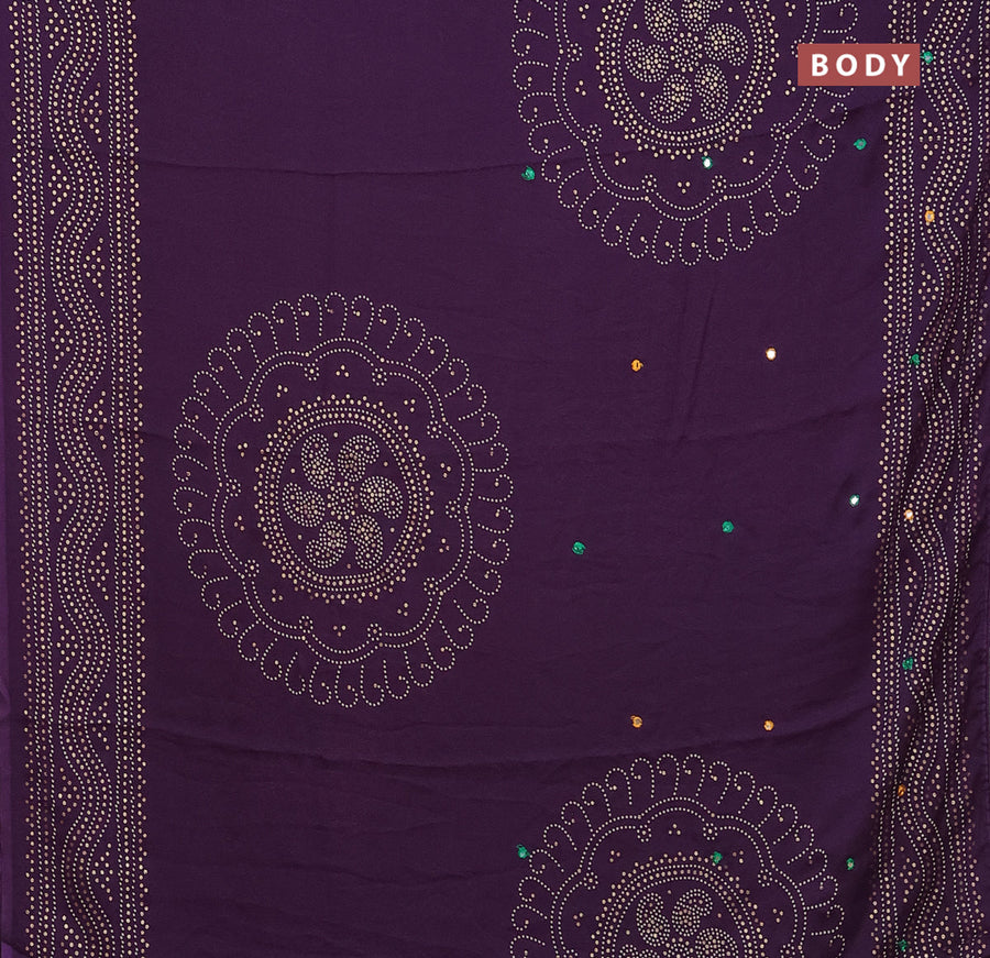 Semi georgette saree violet with allover bandhani prints and mirror work printed border