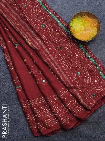 Semi georgette saree maroon with allover bandhani prints and mirror work printed border