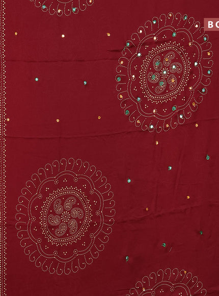 Semi georgette saree maroon with allover bandhani prints and mirror work printed border