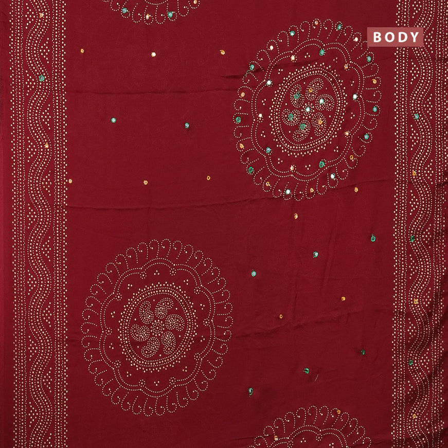 Semi georgette saree maroon with allover bandhani prints and mirror work printed border