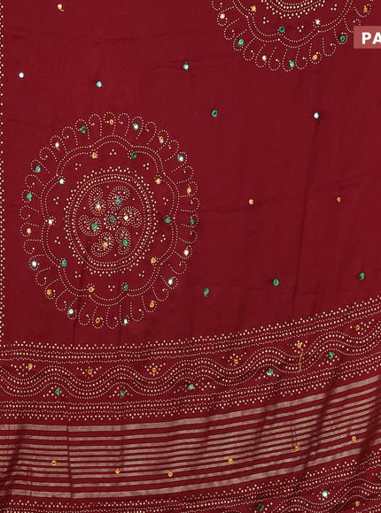 Semi georgette saree maroon with allover bandhani prints and mirror work printed border