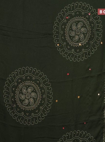 Semi georgette saree sap green with allover bandhani prints and mirror work printed border