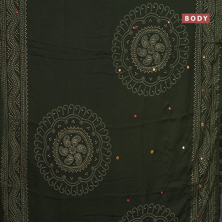 Semi georgette saree sap green with allover bandhani prints and mirror work printed border