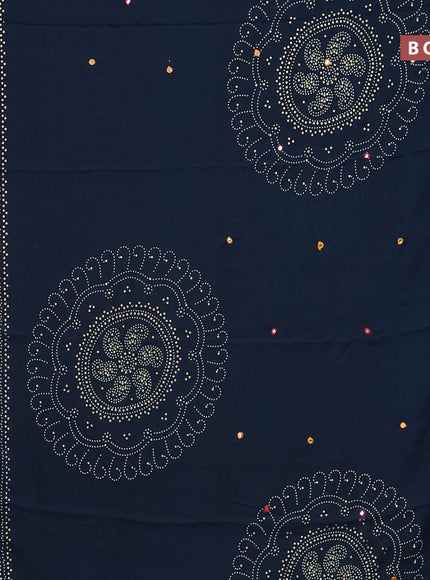 Semi georgette saree dark peacock blue with allover bandhani prints and mirror work printed border