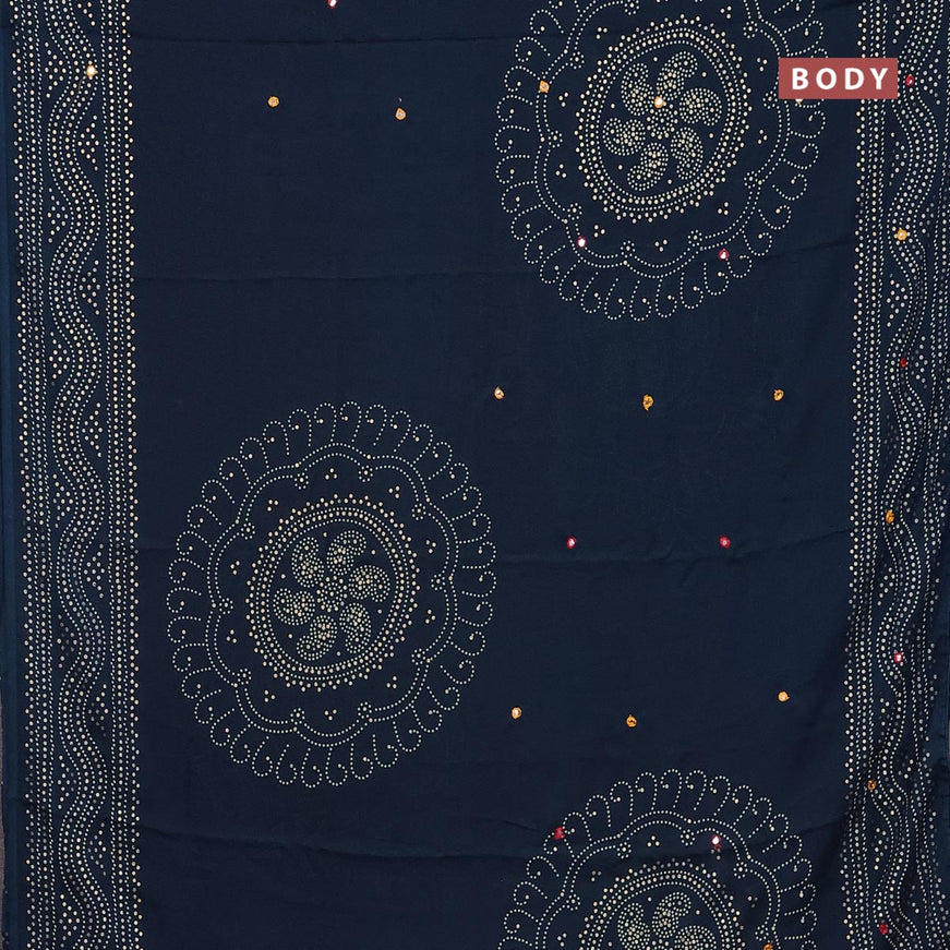 Semi georgette saree dark peacock blue with allover bandhani prints and mirror work printed border