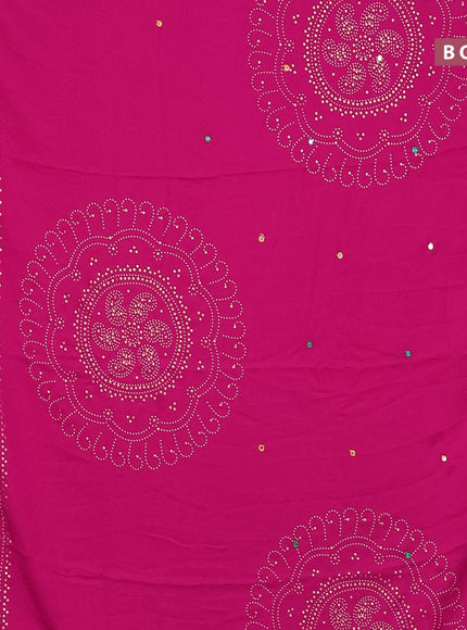 Semi georgette saree pink with allover bandhani prints and mirror work printed border