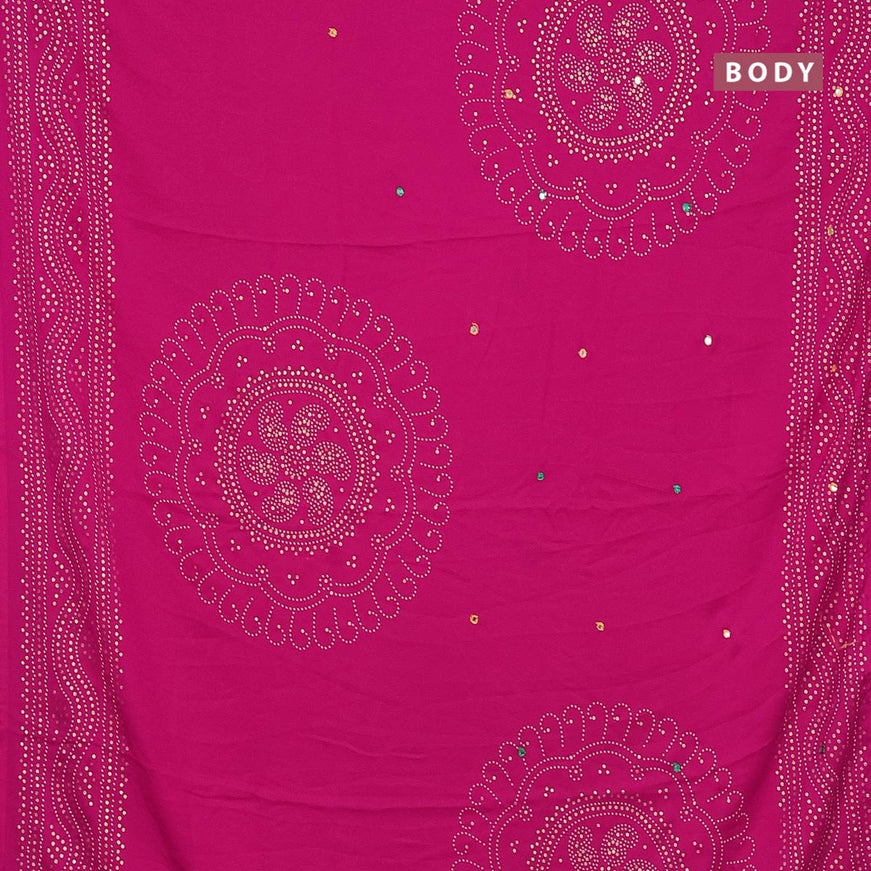 Semi georgette saree pink with allover bandhani prints and mirror work printed border