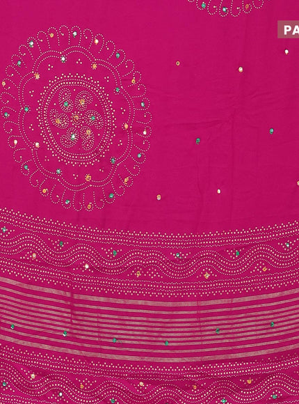 Semi georgette saree pink with allover bandhani prints and mirror work printed border