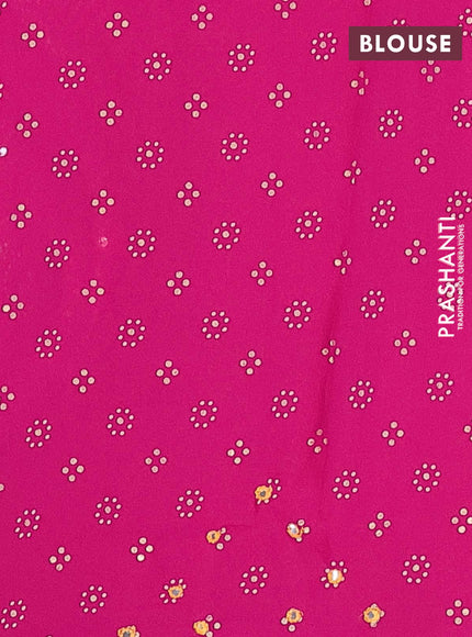 Semi georgette saree pink with allover bandhani prints and mirror work printed border