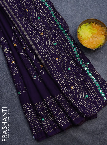 Semi georgette saree deep violet with allover bandhani prints and mirror work printed border