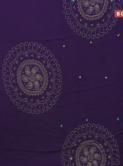 Semi georgette saree deep violet with allover bandhani prints and mirror work printed border