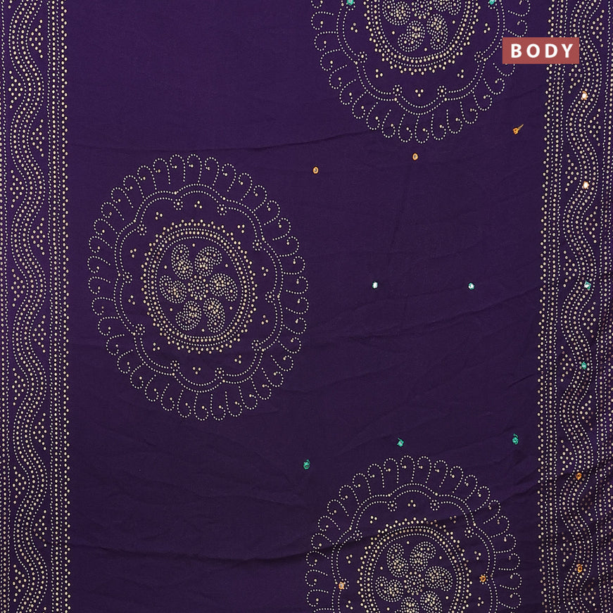 Semi georgette saree deep violet with allover bandhani prints and mirror work printed border