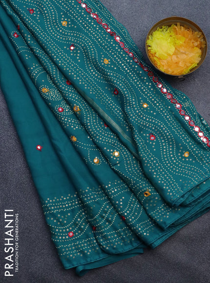 Semi georgette saree cs blue with allover bandhani prints and mirror work printed border