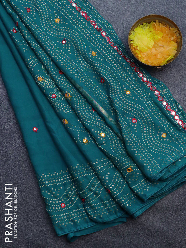 Semi georgette saree cs blue with allover bandhani prints and mirror work printed border