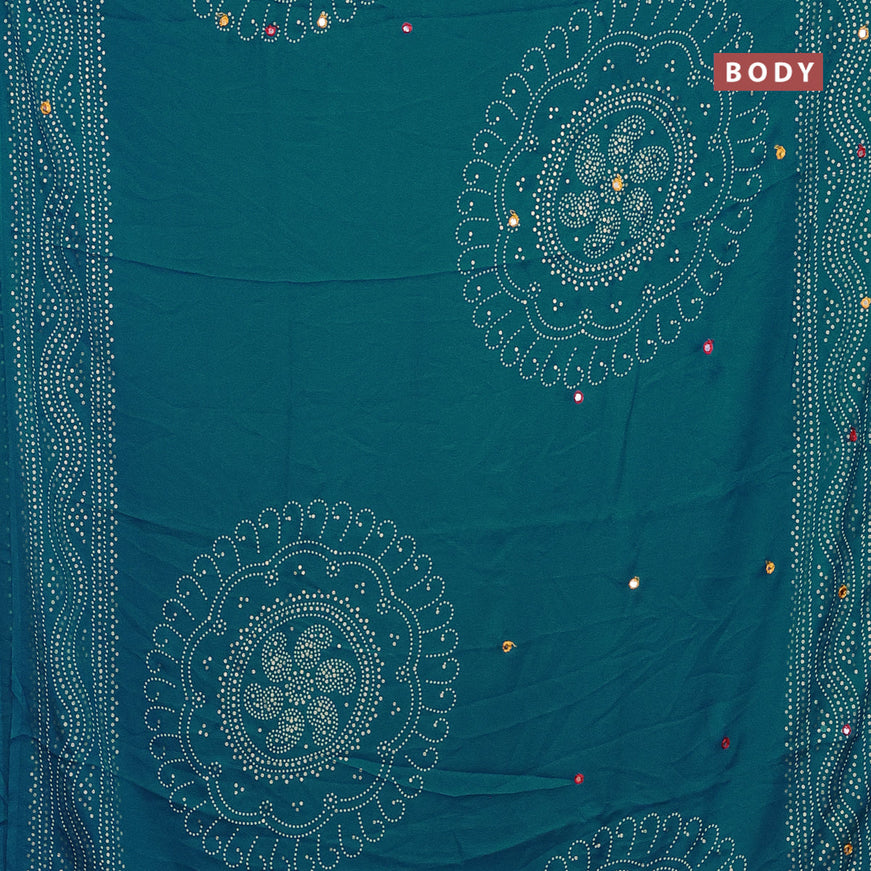 Semi georgette saree cs blue with allover bandhani prints and mirror work printed border