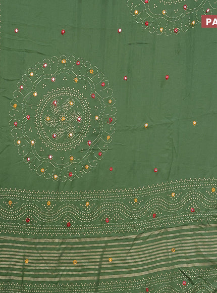 Semi georgette saree pastel green with allover bandhani prints and mirror work printed border