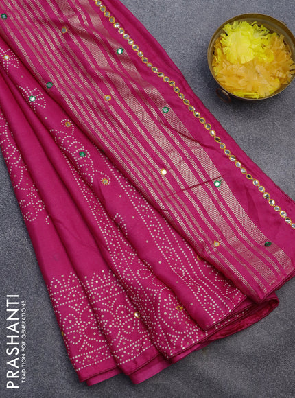 Semi georgette saree pink with allover bandhani prints and mirror work printed border