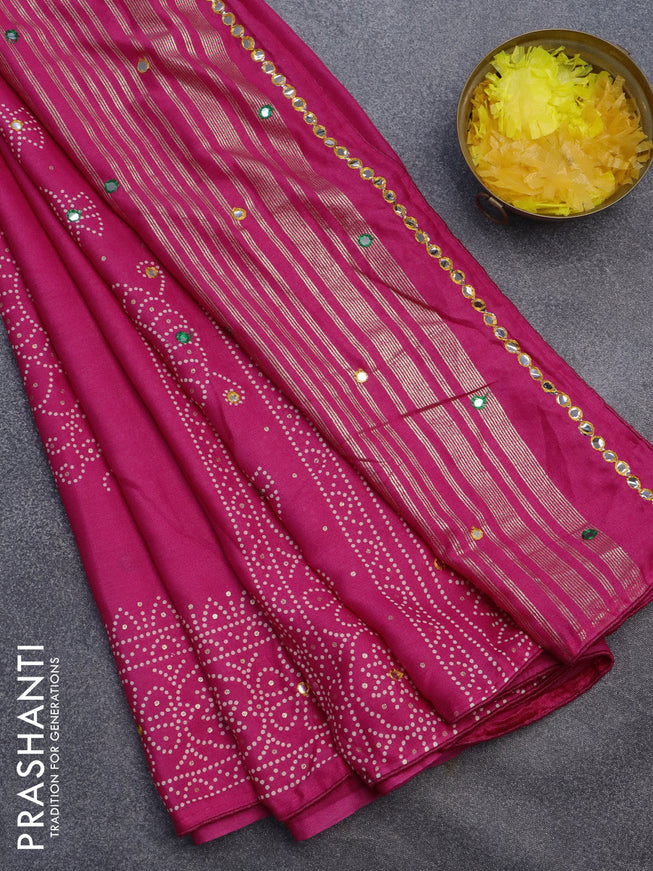 Semi georgette saree pink with allover bandhani prints and mirror work printed border