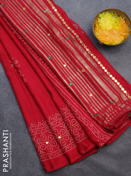 Semi georgette saree red with allover bandhani prints and mirror work printed border