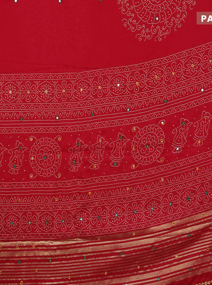 Semi georgette saree red with allover bandhani prints and mirror work printed border