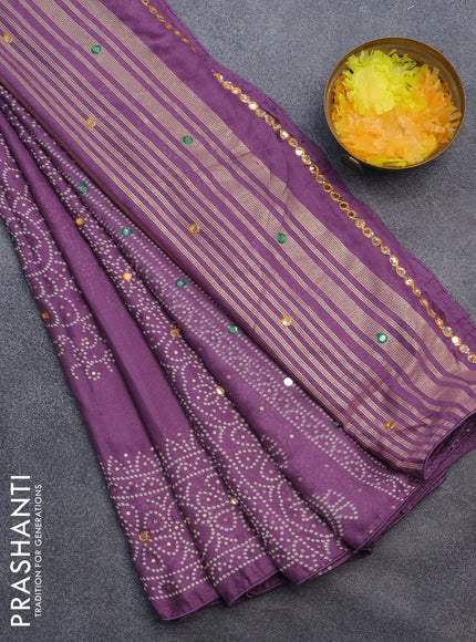 Semi georgette saree pastel violet with allover bandhani prints and mirror work printed border