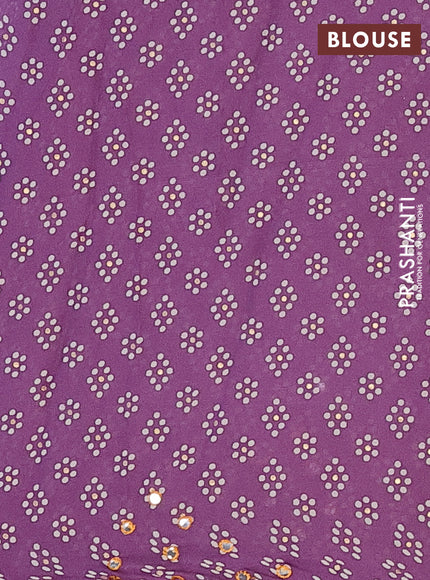 Semi georgette saree pastel violet with allover bandhani prints and mirror work printed border