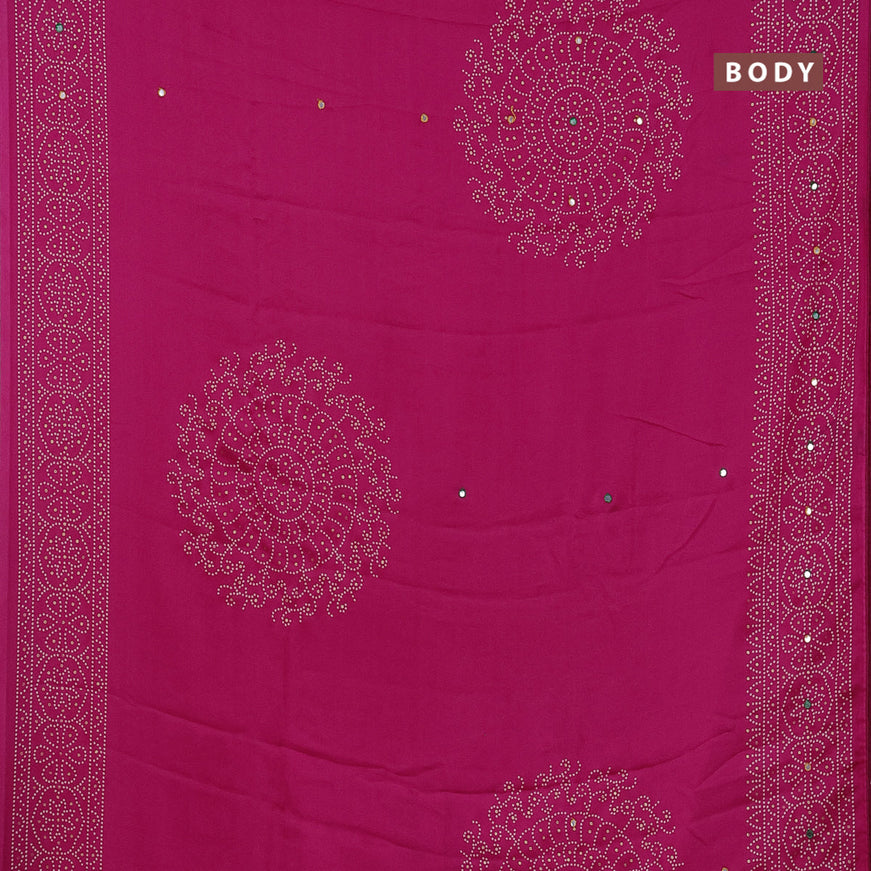 Semi georgette saree pink with allover bandhani prints and mirror work printed border