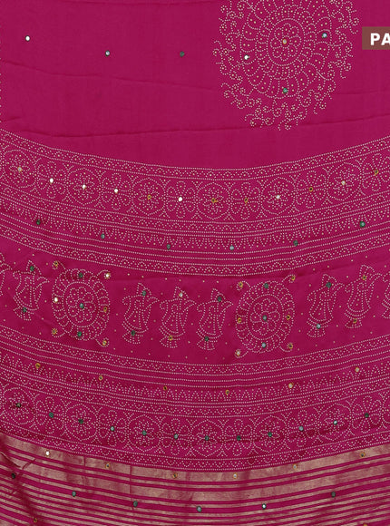 Semi georgette saree pink with allover bandhani prints and mirror work printed border