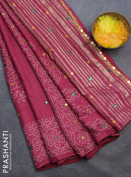 Semi georgette saree onion pink with allover bandhani prints and mirror work printed border