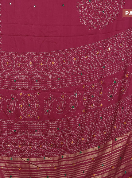 Semi georgette saree onion pink with allover bandhani prints and mirror work printed border